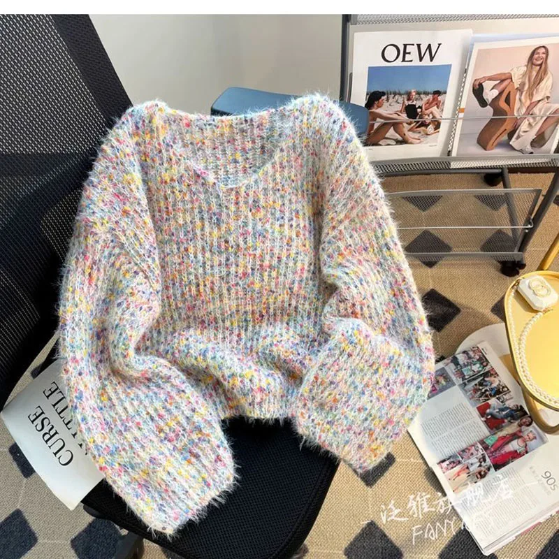

Women's New Autumn And Winter Color Lazy Sweater Women's Advanced Design Sense Fashion Loose Wild Soft Waxy Sweater Pullover