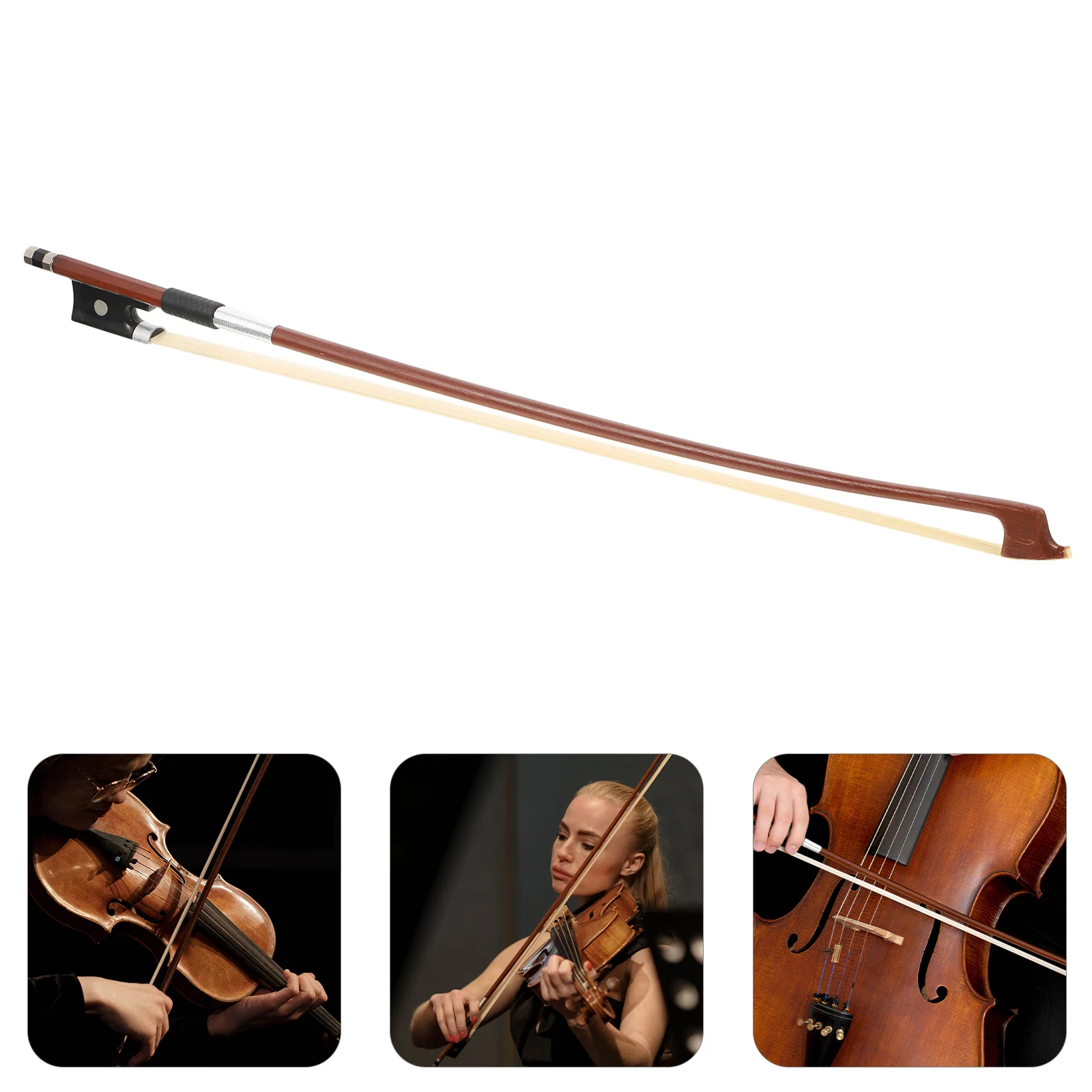 Violin Bow Performance Grade Pure Horsetail Bow Rod (1/10 1/16 Violin Black Tail Pants Universal Bow) Violin Accessories