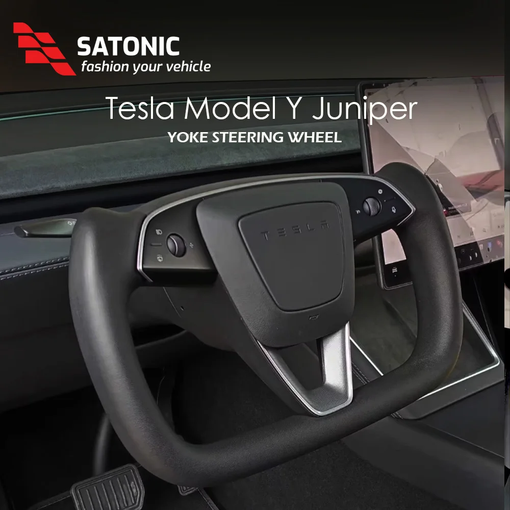 SATONIC 350 мм руль с подогревом и хомутом для Tesla 2026 Model Y Juniper, персонализированная кожа наппа