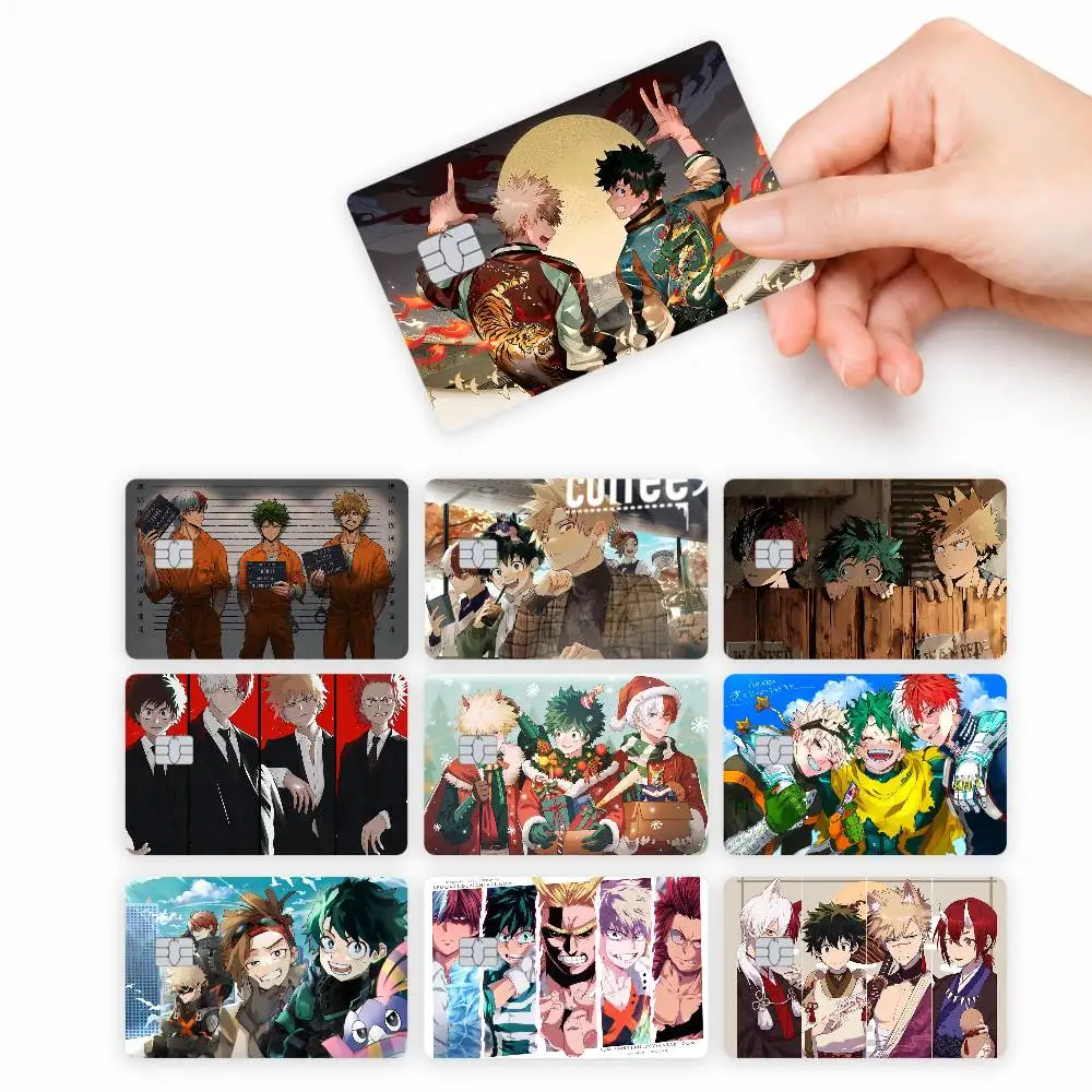 Anime My H-Hero A-Academia  4pcs Credit Card Skin Stickers Suitable for Bank Debit Subway Bus Transit Pass Decorative Cover