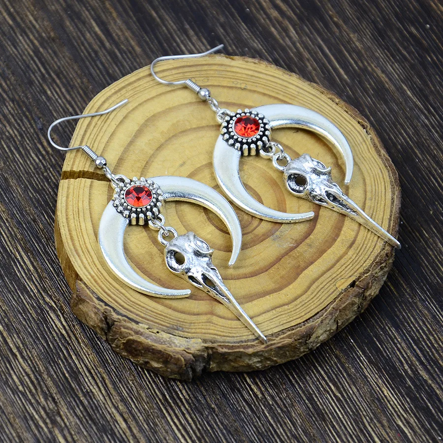 DIY accessories Hot-selling European and American new dark gothic moon crow magic earrings personalized retro and old feeling pe