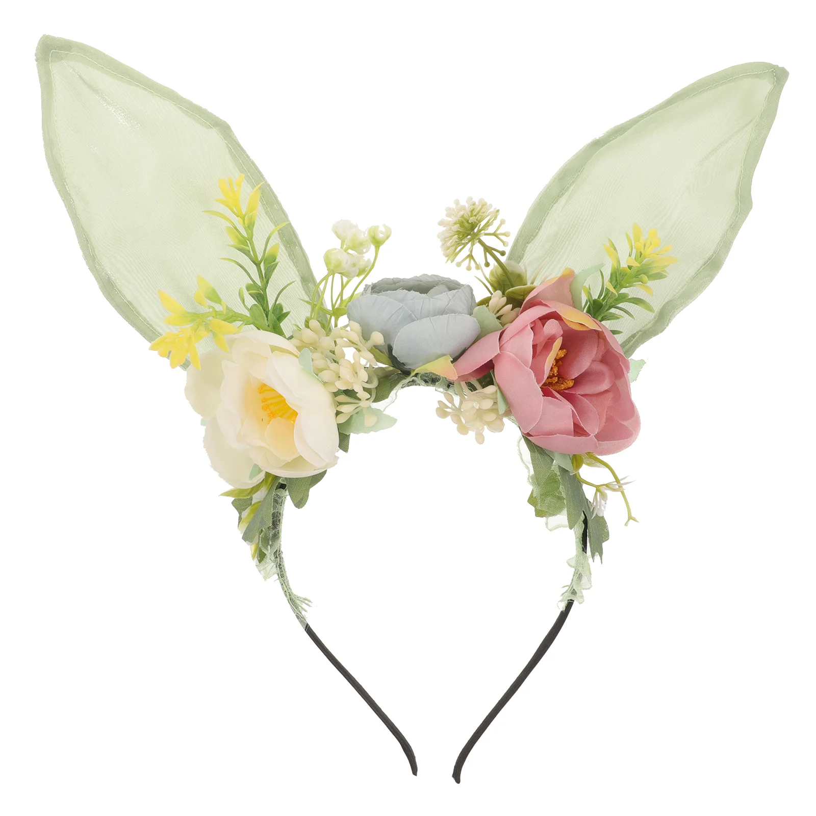 

Rabbit Ear Headband Sweet Children's Artificial Flower Outdoor Photo Baby Headwear Party Ears Cosplay Floral Bunny Fabric