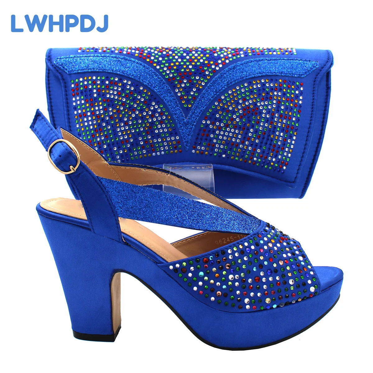 2024 New Latest Full Of Colorful Water Drill Design Peep Toe LadiesSandal with Bag Set For Women Wedding