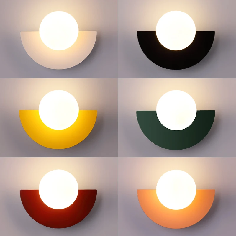 Lâmpada de parede led nordic ferro forjado quarto cabeceira luz parede simples colorido bola plástico interior sala estar arandela casa decorações