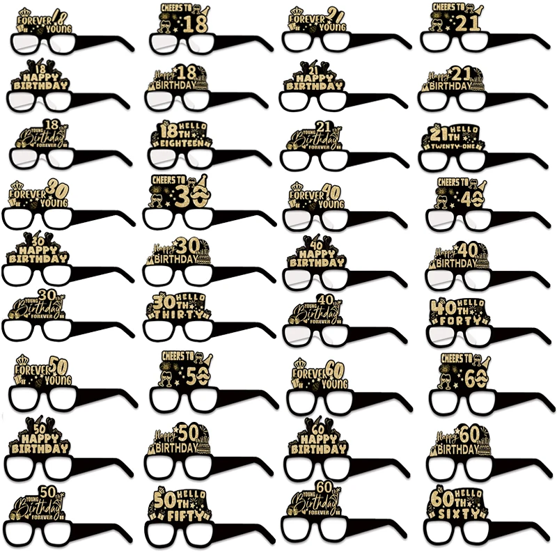 12/24 Stück Erwachsene 18 21 30 40 50 60 Jahre Alles Gute zum Geburtstag Papiergläser Geburtstag Party Dekor Schwarz Gold Jubiläumsfeier Foto Requisiten