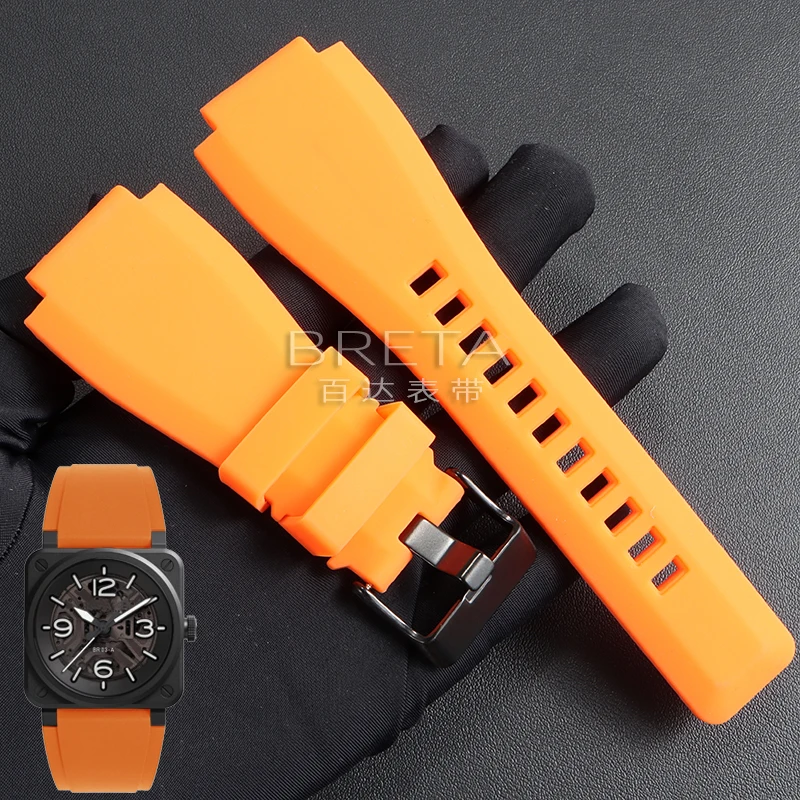 22MM 24MM convex silicone rubber watch band for BR Bell Ross BR01/BR03/BR05/BR‑X Replace Wristbands Sports Men's bracelet