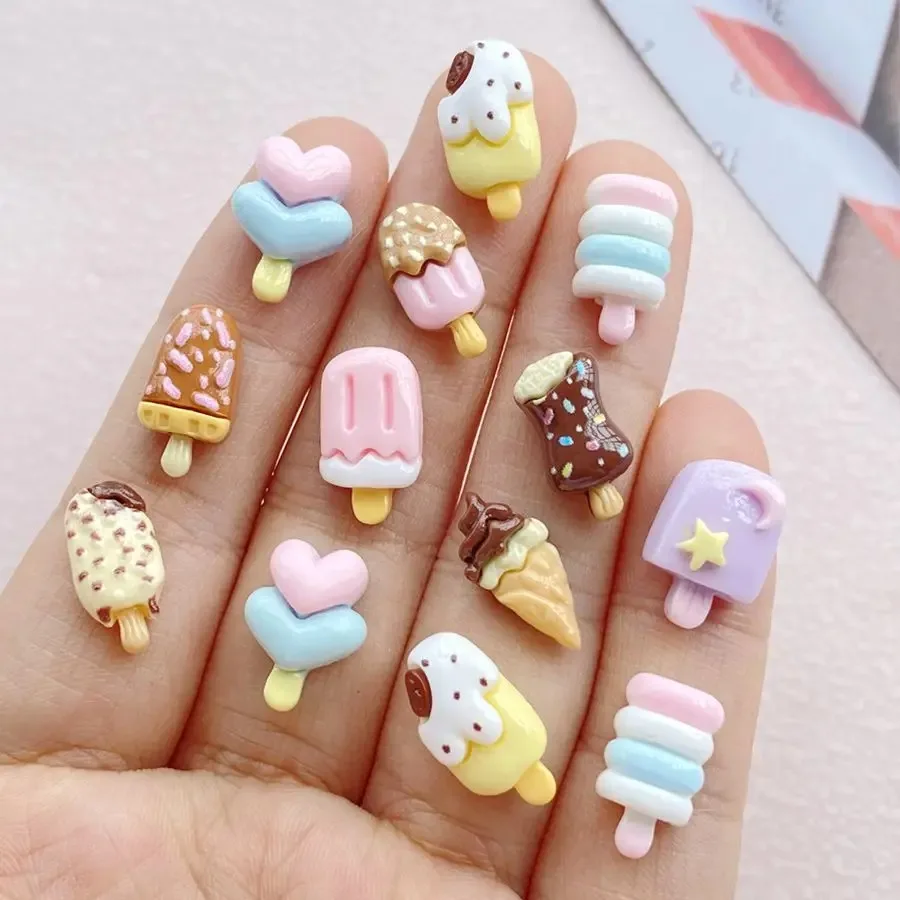 10PC New Cute Resin Mini Cartoon Animal Popsicle Series Flat Back Manicure Parts Embellishments For Hair Bows Accessories