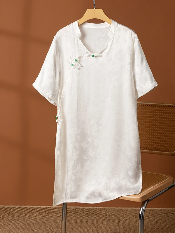 

Новый китайский Sle V-Ne ort Sve на пуговицах irt, длинный прямой тонкий летний топ, женская традиционная костюмная блузка