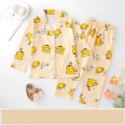 Kawaii Sanrio Children Pajama Sets Loose Flip Collar Cardigan Cute Print Kids Nightshirt Suit Causal Comfortable Pajamas