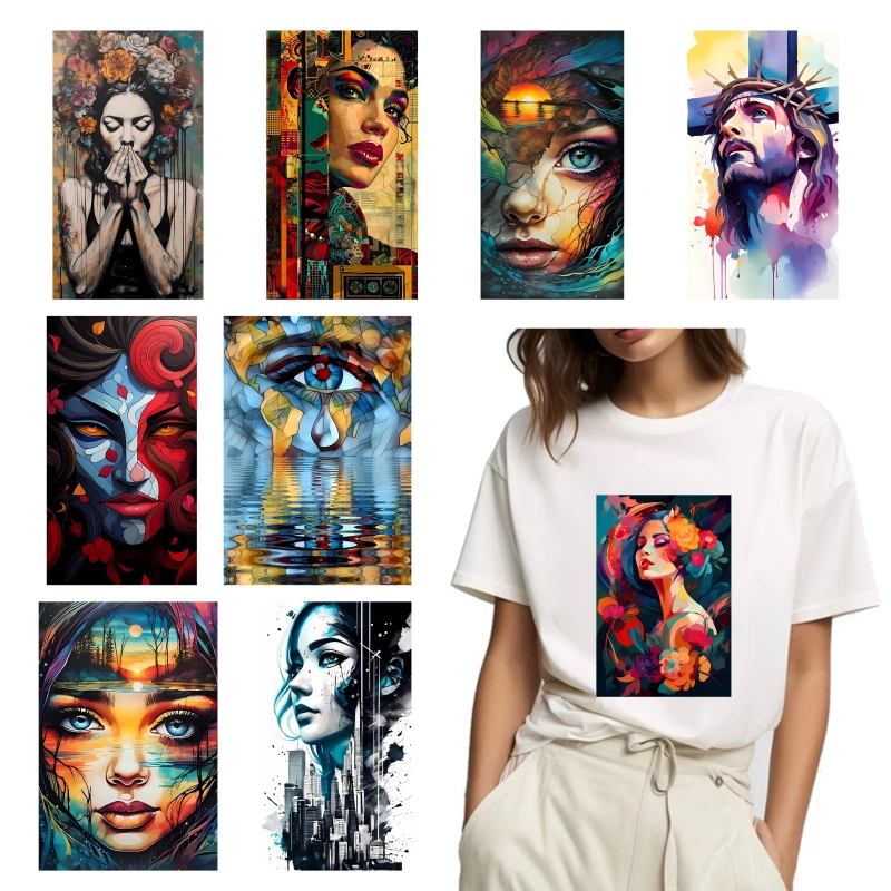 Mode rétro art imprime transfert de chaleur vêtements patchs fer-sur autocollants en vinyle bricolage hommes et femmes T-shirts vestes sacs