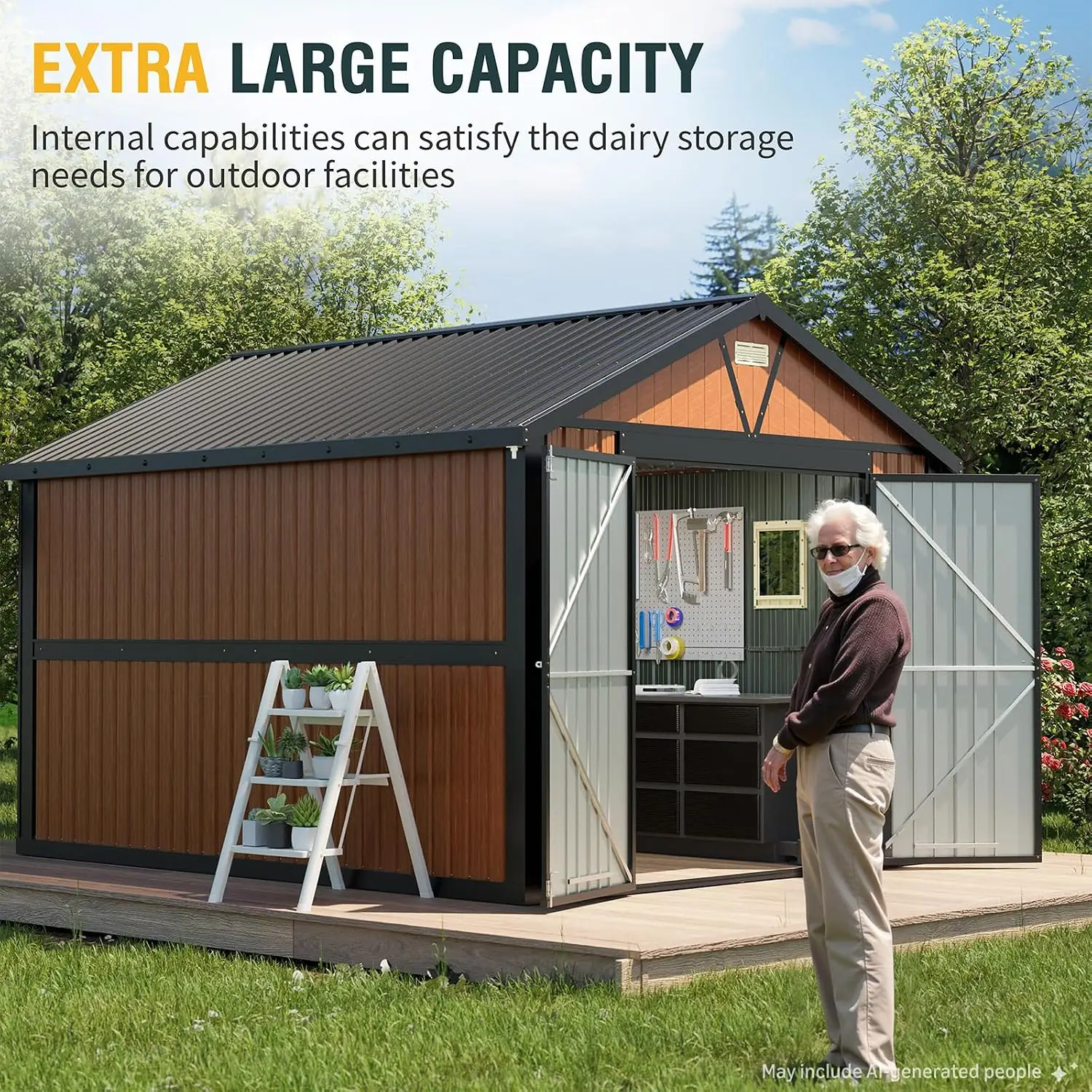 10x12 Ft Outdoor Storage Shed, Extra Large Metal Shed with Lockable Doors, 2 Windows, Outside Steel Tiny House, Customized