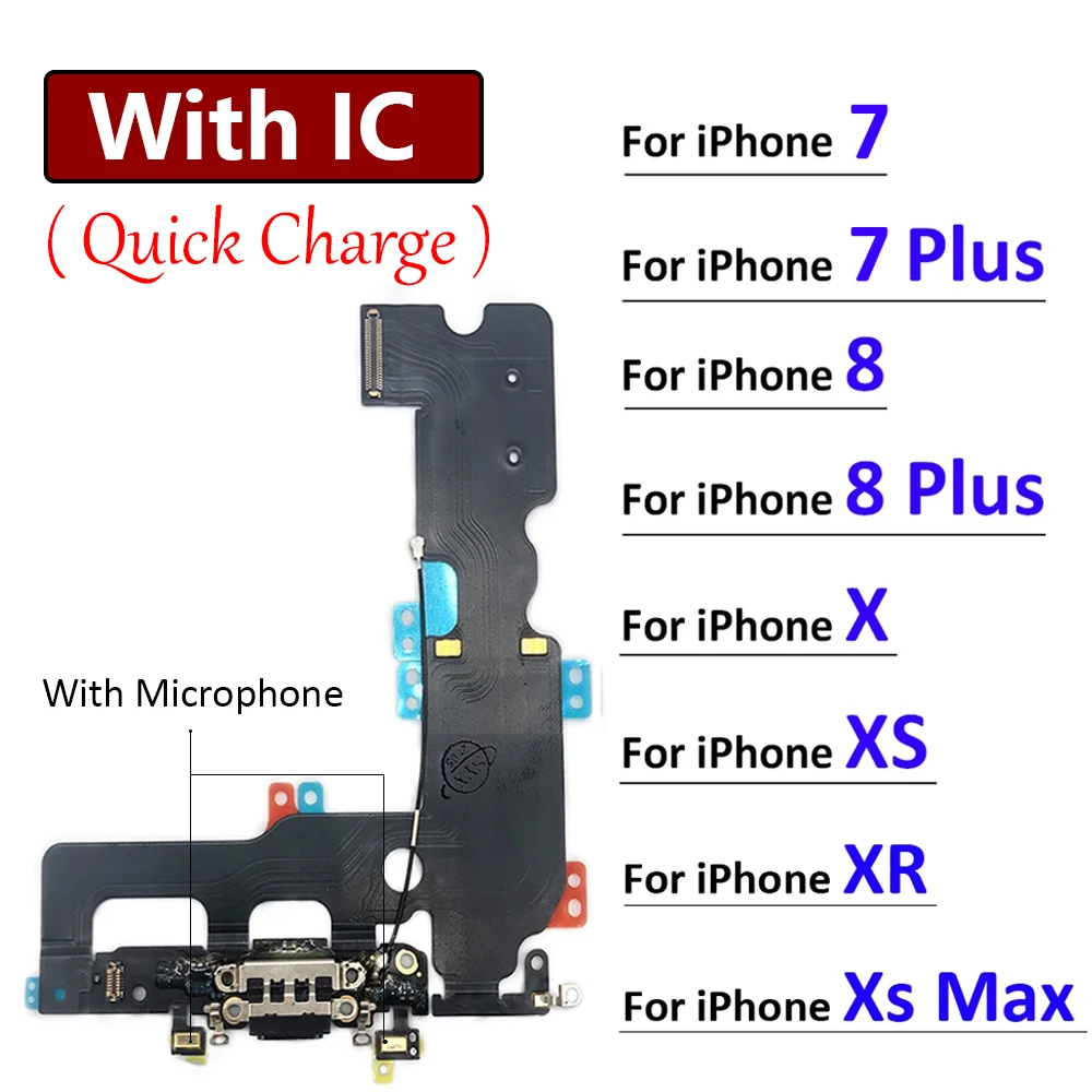 New USB Charger Charging Dock Port Connector Board Flex Cable For iPhone 7 8 Plus X XS Max XR Microphone Module