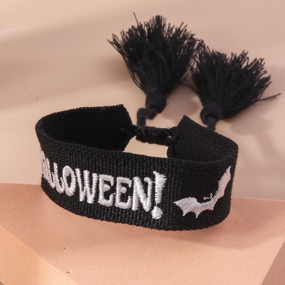 

Aihua Fashion Embroidery Knitted Woven Pumpkin Halloween Bracelets Handmade Adjustable Braided Bracelets Halloween Jewelry Gifts