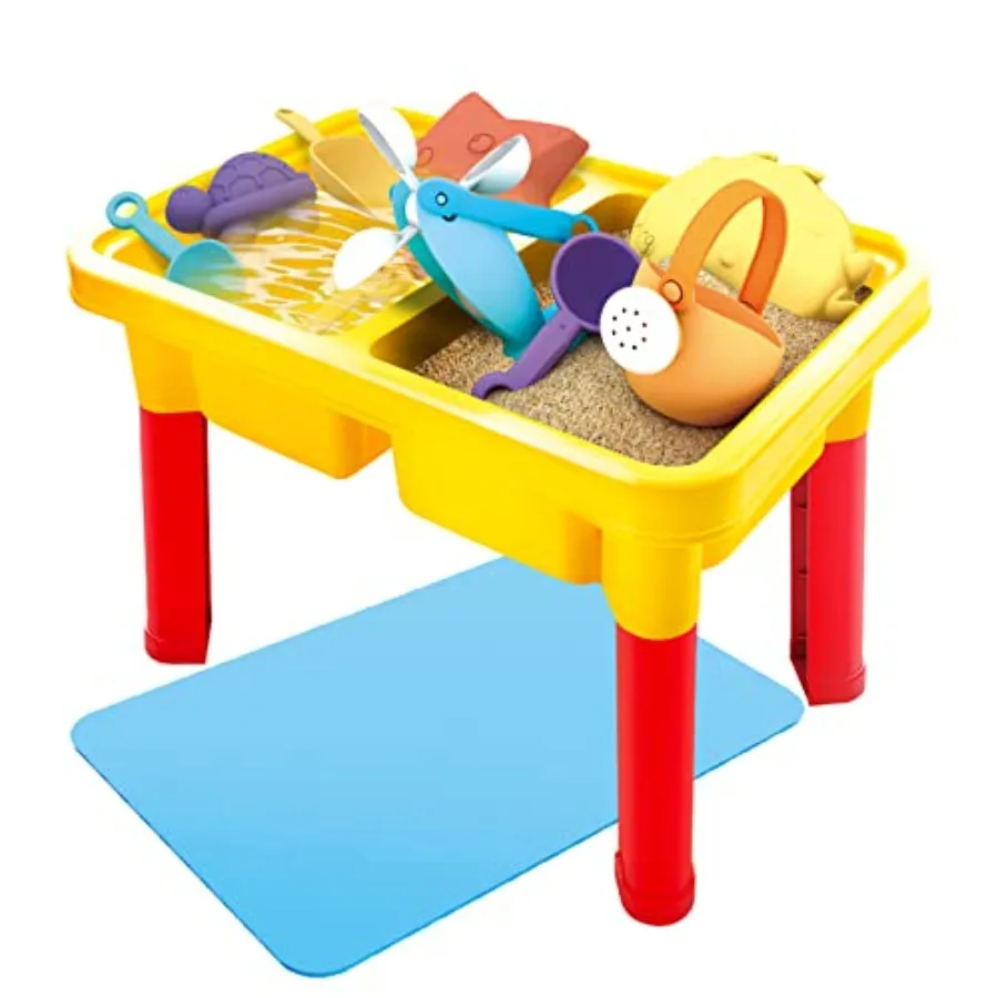 Table de sable et d'eau pour tout-petits, poubelle sensorielle intérieure et extérieure 3 en 1 pour Table de bébé Portable avec couvercle et jouets de plage pour tout-petits