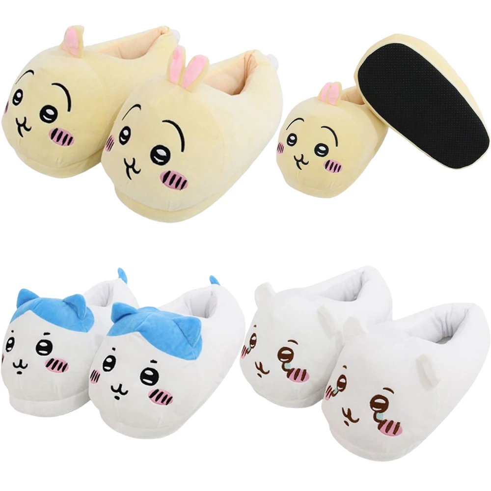 Anime Figure Chiikawa USAGI Hachiware Momoga Plush Cotton Slippers Indoor Warm Soft-soled Cute Cotton Shoes Slippers Gifts