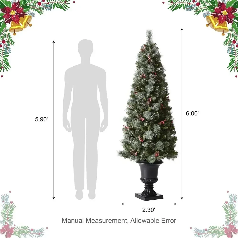 6ft Pre-Lit Artificial Christmas Trees, Berries ChristmasPorch Trees with 200 Warm White Lights for Home, Office,Christmas Trees