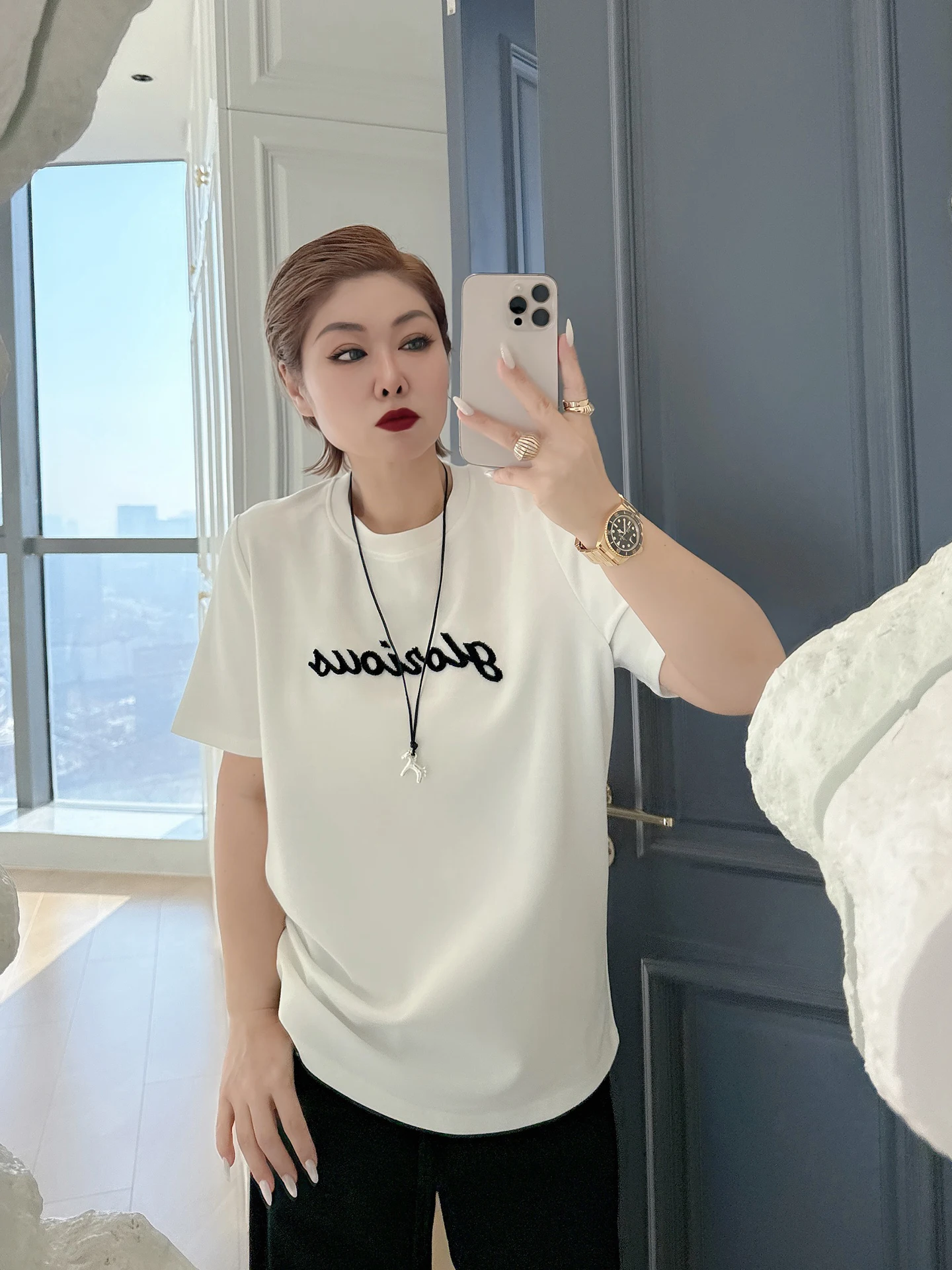

plus Size Women's T-Shirt Spring 2026 New Style Embroidered Letter Loose Slimming Short Sleeve Casual Cotton Blend Top