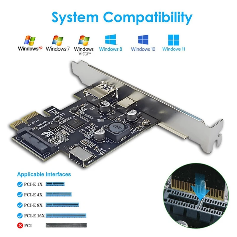 AU61-PCI-E 1X naar USB3.2 GEN1 USB-A+Type-C+TYPE-E Frontadapterkaart Pcie naar Type-C Type-E USB3.2 5Gbps uitbreidingskaart