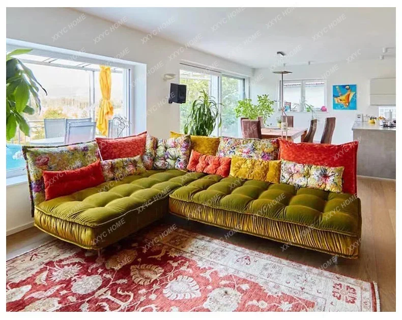 VHlight luxury special-shaped retro pattern small apartment fabric corner combination sofa advanced sense