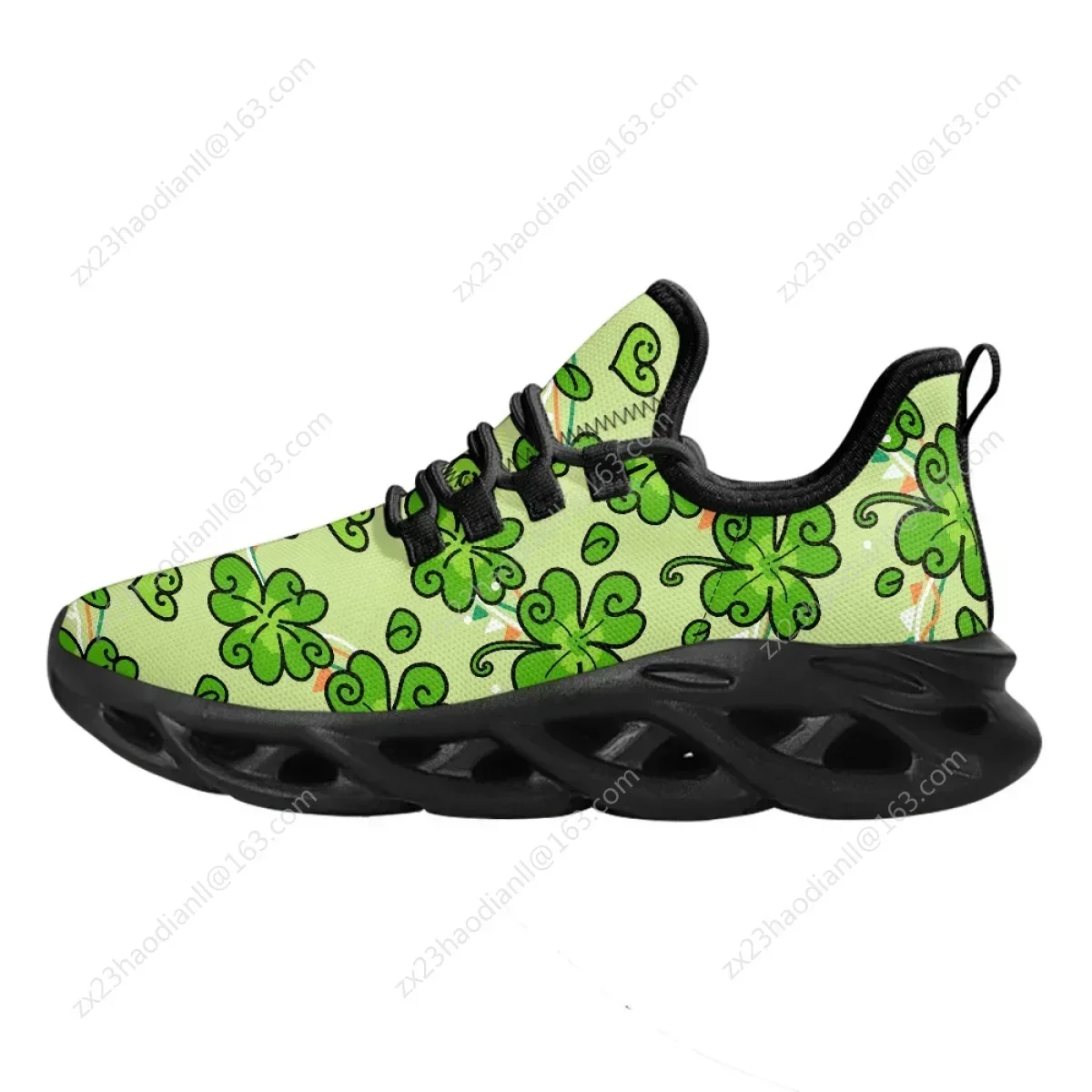 3D Clover Shamrock Pattern Lace-up Platform Sneakers Breathable Non-slip Women Fashion Flat Shoes Outdoor Walking Jogging Shoes