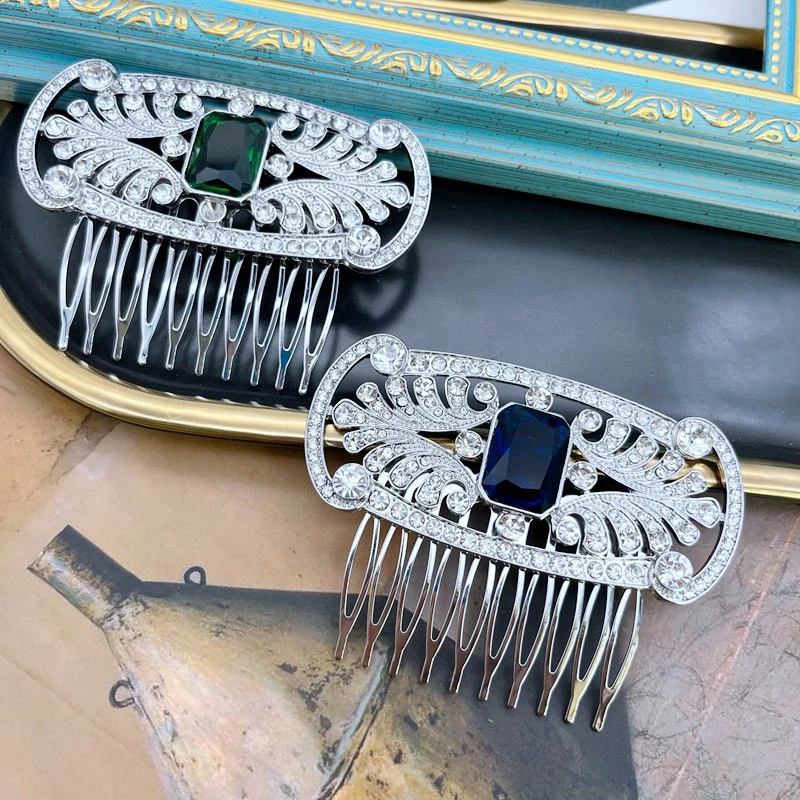 Glass Stone Combs Hair Jewelry For Women Blue Green Vintage Wedding Party Accessories