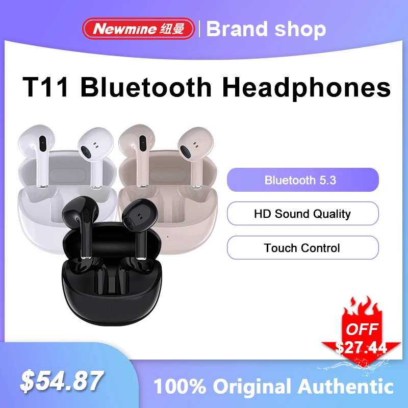 

Newmine T11 TWS Bluetooth Headphones 3D Stereo High Bass Sport Earphones Touch Control Noise Reduction Wireless Headset