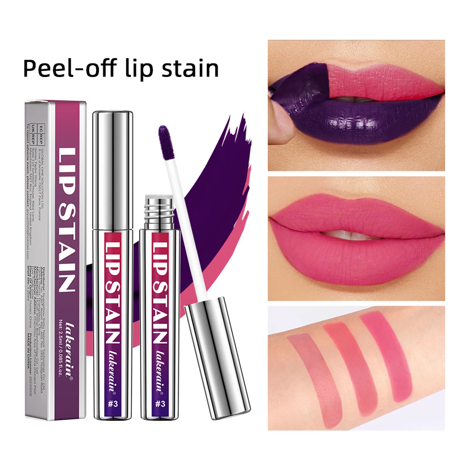 Lakerain 3-Farben-Pull-Up-Lipgloss, silberner Tube-Pull-Up-Lipgloss, samtmattes Finish, einfach aufzutragender Lipgloss