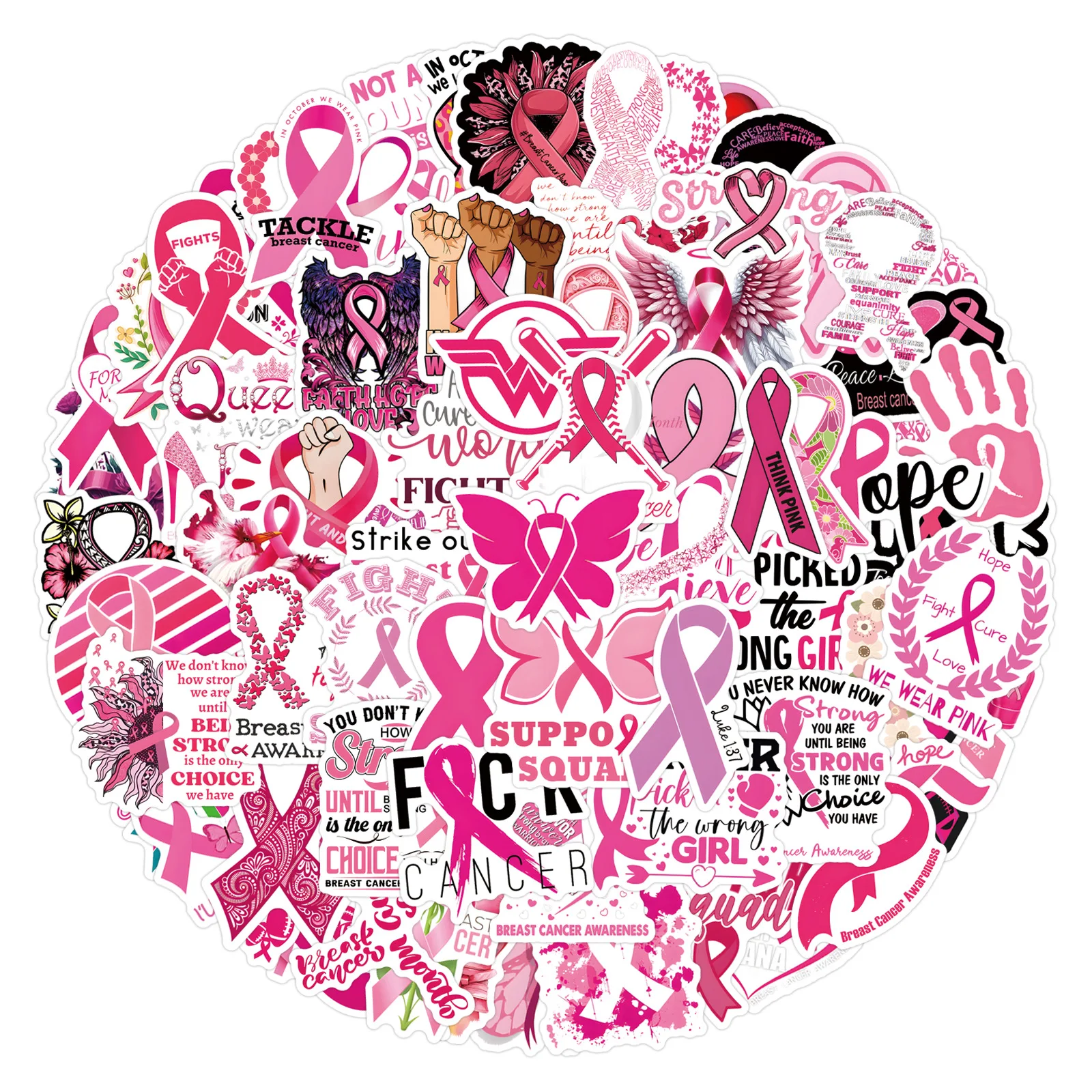 10/55/110PCS Breast Cancer Awareness Stickers Pink Ribbon Waterproof Decal for Women Laptop Phone Scrapbook Water Bottle Sticker