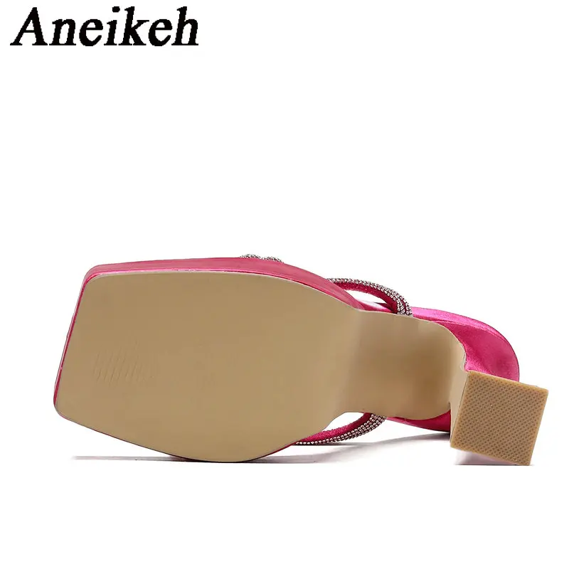 Aneikeh-Zapatos de baile de tubo de acero para mujer, calzado Sexy con punta abierta y punta cuadrada de cristal, tacones superaltos, para fiesta, 2024