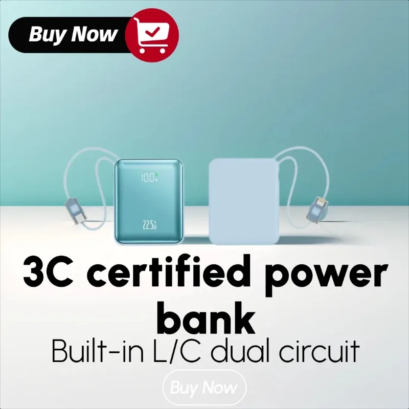 

10000mAh Portable Power Bank with Built-in Braided Cable Fast Charging