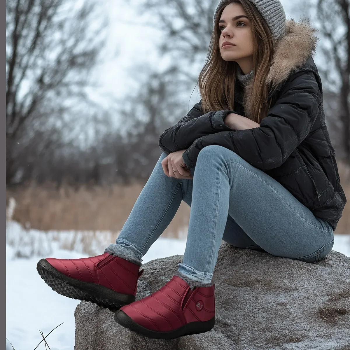 2024 stesso stile per uomo e donna stivali da neve stivali da donna ispessenti in velluto scarpe con plateau Slip on stivali invernali alla caviglia di grandi dimensioni