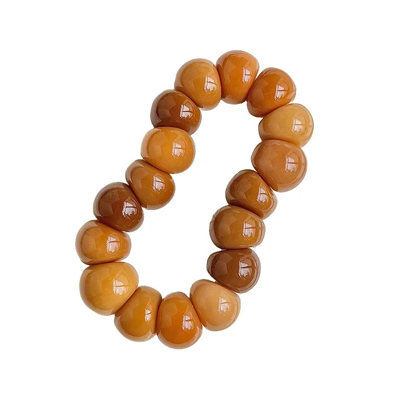 Natural Weathered Bodhi Root Carved Peach Garlic Bracelet for Men Women Prayer Meditation Beads Gifts