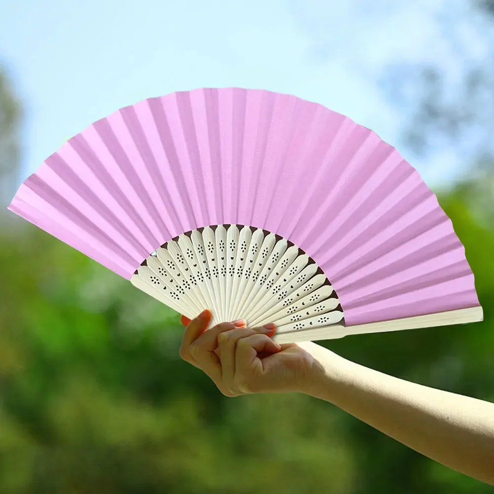 White Pink Paper Bamboo Folding Hand Fan Wedding Personalized Fans Party Decor Art Craft Chinese Dance Fan DIY Folding Fan 2024