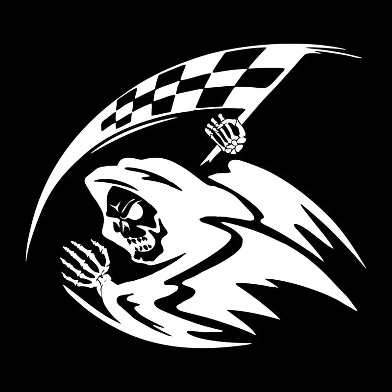 Cool Death Running Chequered Flag Racing Sticker Funny Decal Pvc Decals Suitable for All Kinds of Cars Black/white, 19cm*17cm