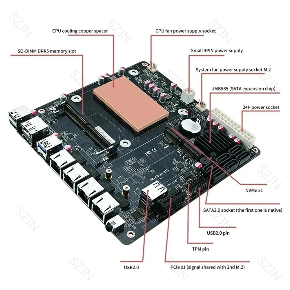 Imagem -03 - Placa-mãe Nas N100 Mini Itx Ddr5 8g 4800mhz 12th Gen Intel 4x I226-v 2.5g Router Mainboard Nvme Sata 3.0 Pciex1 tipo c