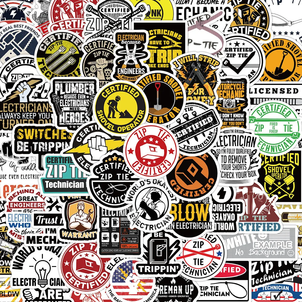 50/98PCS logo fun safety helmet stickers motorcycle car tools construction workers helmet decoration laptop bicycle stickers