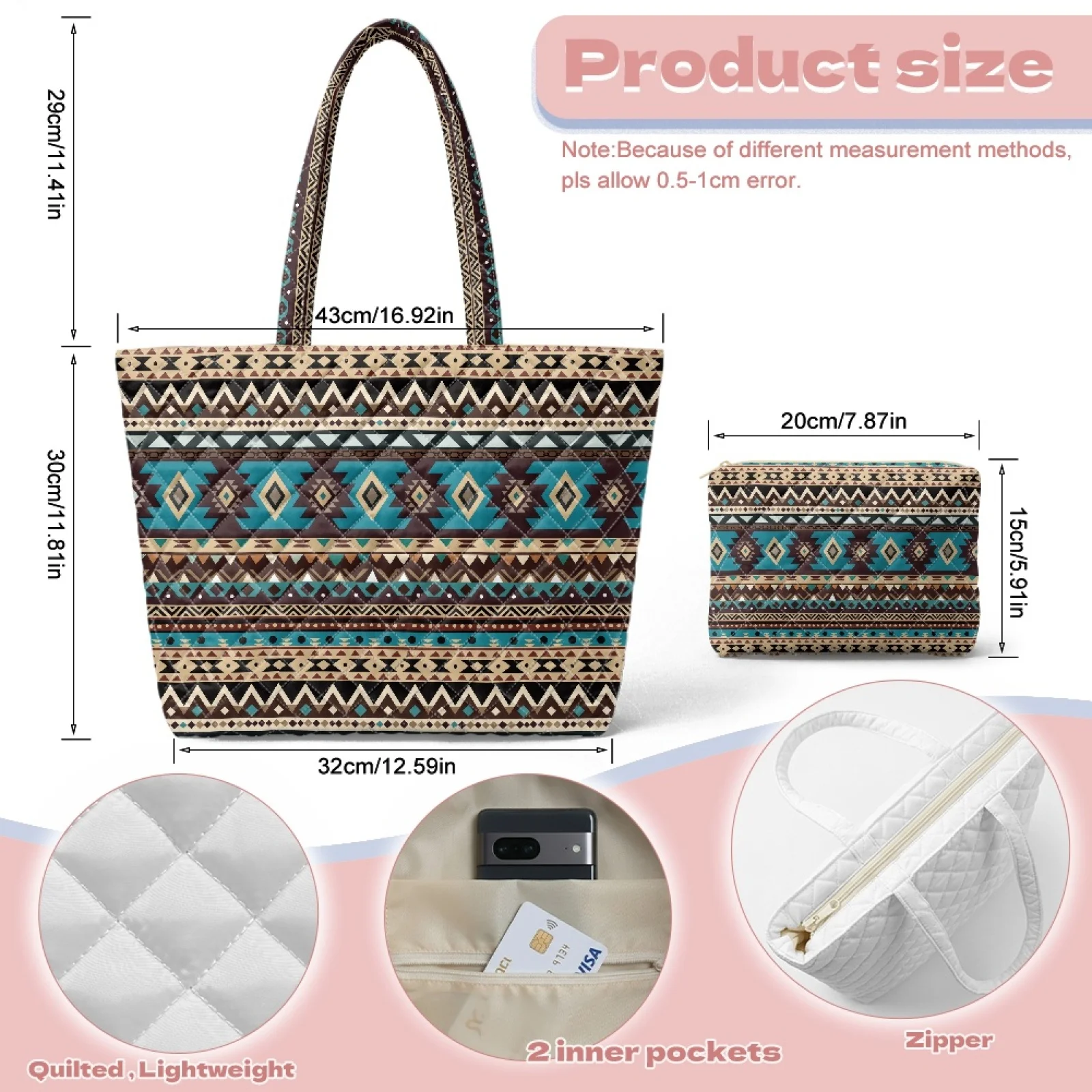 Coloranimal Turtles Starfish Set 2 Piece Quilted Shoulder Bag with Cosmetic Bag for Daily Use Short Trips New Trend