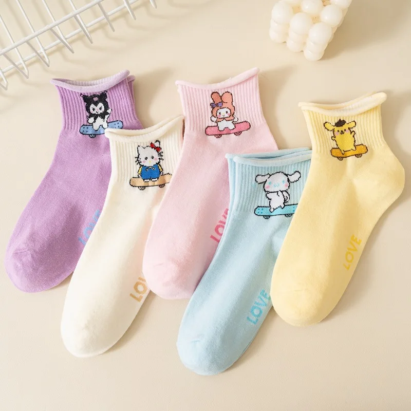 

Милые хлопковые носки Sanrios с аниме-рисунком Hellokittys Mymelody носки до середины икры для женщин короткие носки летние носки детские подарки для девочек