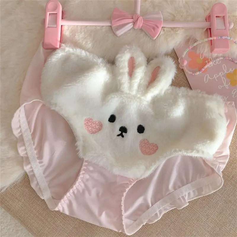 Milk Rabbit Lolita Style Rabbit Plush Fuzzy Underwear Panties Y2k Women's Cute Cozy Winter Panties Women's Cold Proof New Briefs