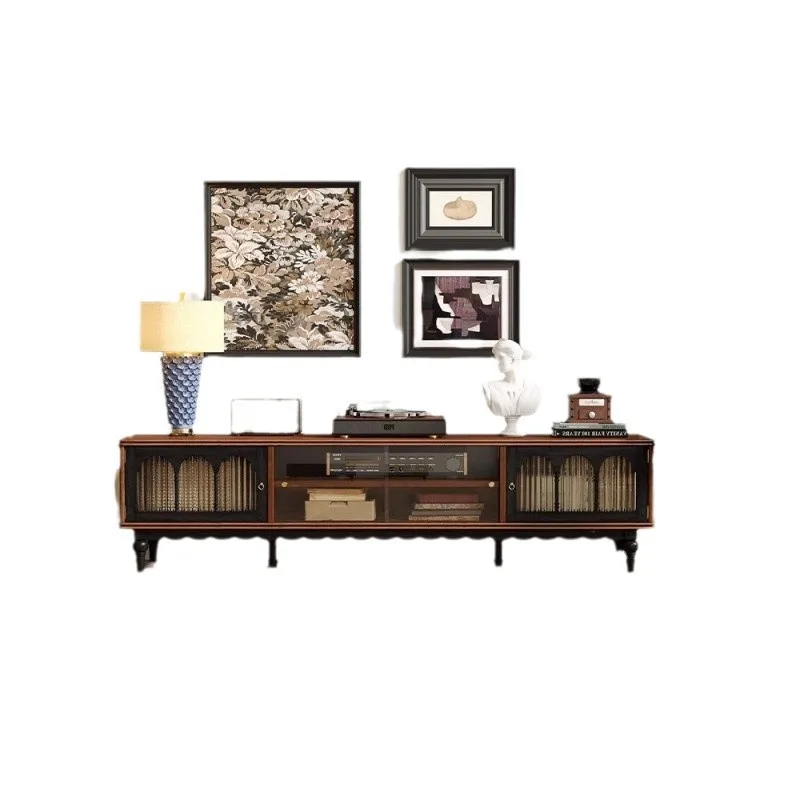 

Solid wood coffee table TV cabinet combination small apartment living room log rectangular tea table
