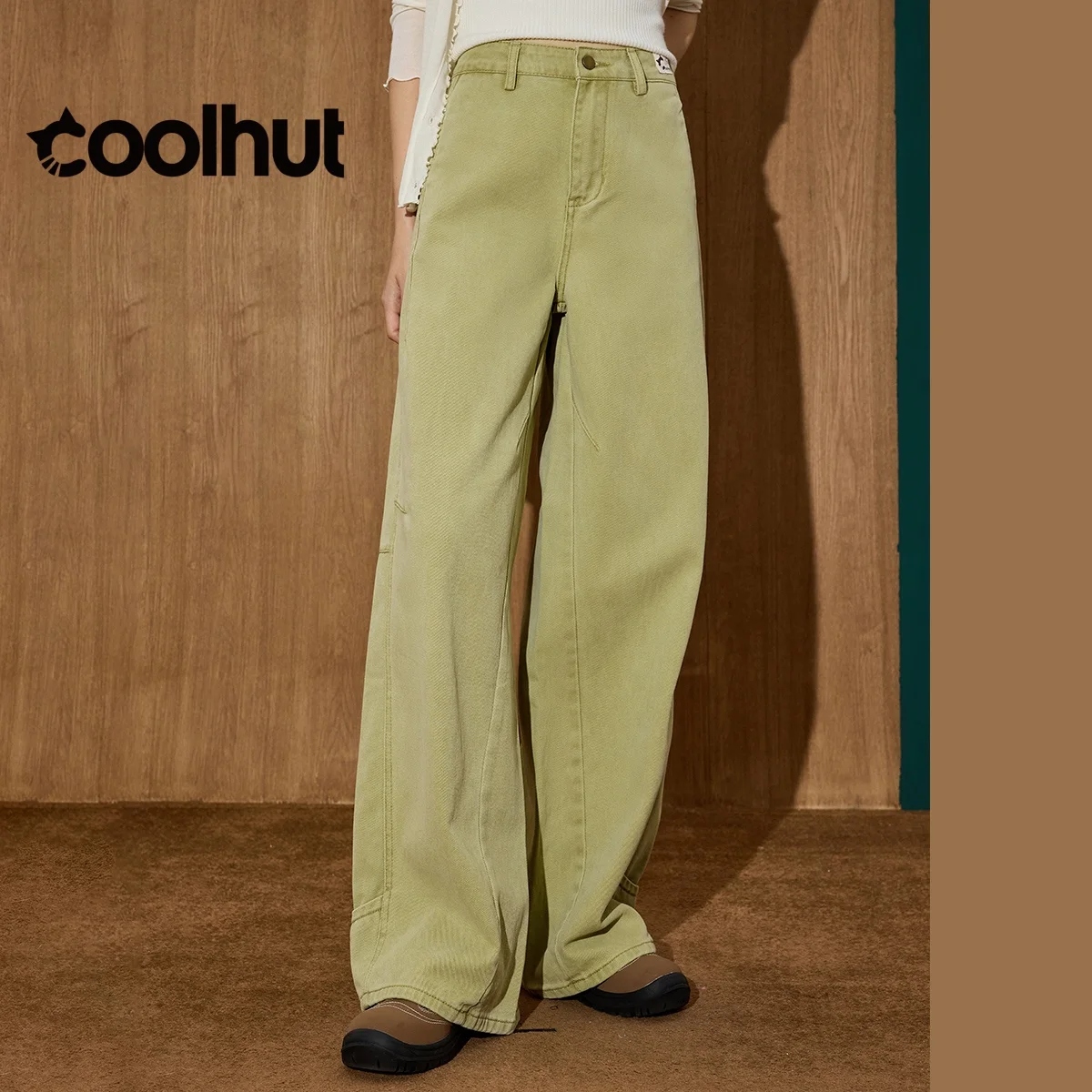 COOLHUT Brand Design Damskie jeansy z szerokimi nogawkami w stylu vintage z wysokim stanem, proste, luźne, retro, jesienne spodnie dżinsowe na co dzień