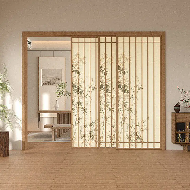 Glass three linkage sliding door partition kitchen tea room study antique hanging rail translation door