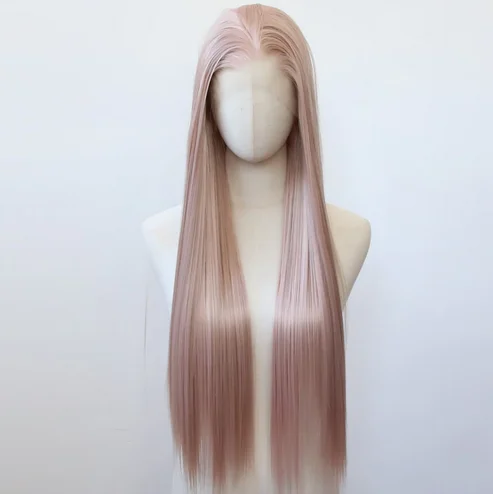 Pink Blonde Wig Synthetic Lace Front Wig Long Straight Pink Brown Lace Front Synthetic Wig Pre Plucked Natural Hairline