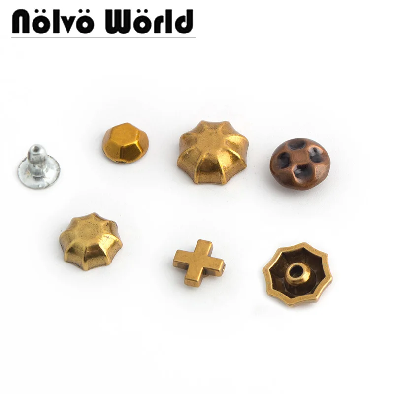 10-50-200pcs 5 styles old gold/silver Punk Bracelet Rivets Cap Stud Leather for Clothes Bag Shoes Belts Spike Stud