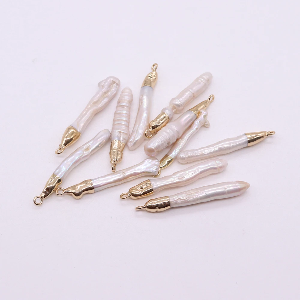 

Natural Freshwater Pearl Pendant Long Stripe Shape Wrapped Baroque Pearl Small Pendant for DIY Necklace Earrings Accessories