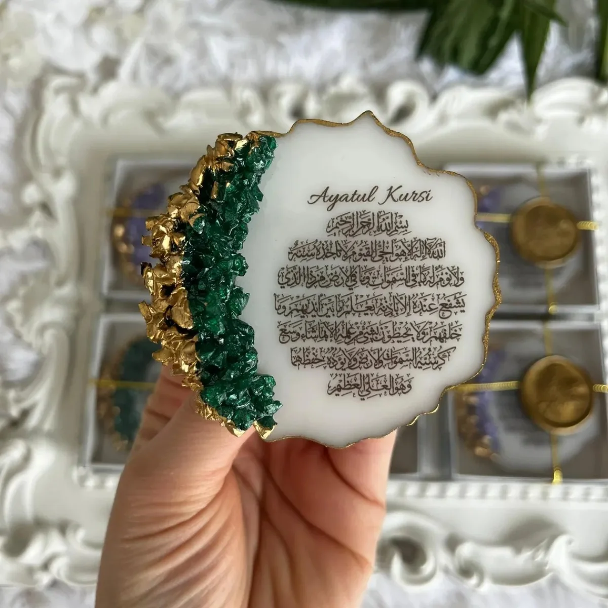 Ayatul Kursi Druzy Epoxy Magnet Box, Islamic Wedding Favor, Crystal Geode Magnet, Nikkah Gift Bulk, Muslim Favor, Wax Seal Box