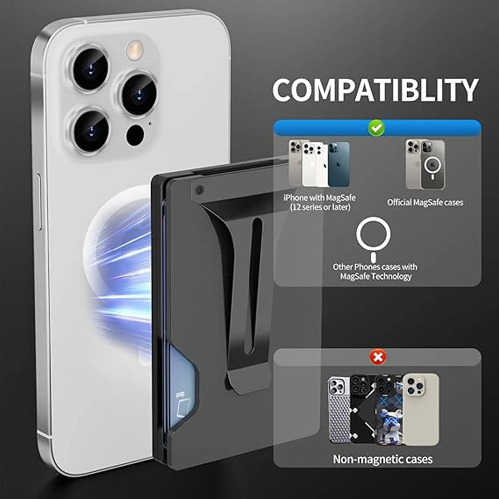 MagSafe Magnetische Metall-Handyhülle mit AirTag-Fach, Kartenhalter, RFID-Blockierung, Geldklammer und Magnetischem Kartenetui für iPhone 12 bis 16 – Detail 4