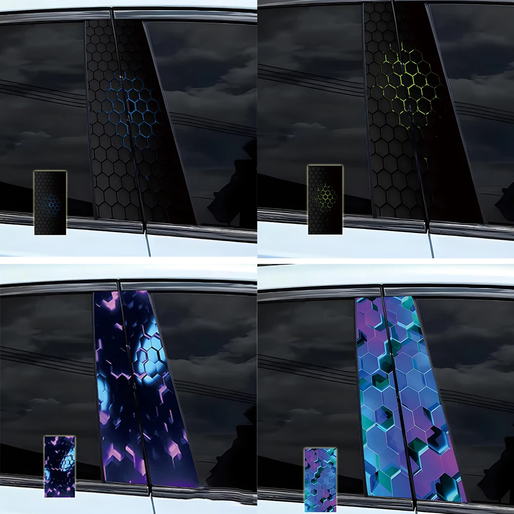 Car B-Pillar Waterproof Decal For Honeycomb DIY Door Pillar Sticker  PET Sunscreen Center Pillar Sticker Car Decorate