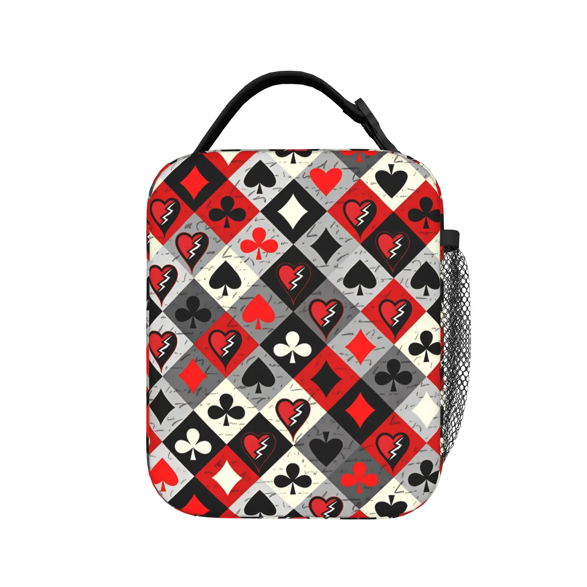 Red Black Card Suit Checker Lunch Bag Fun School Lunch Box Custom Portable Cooler Bag