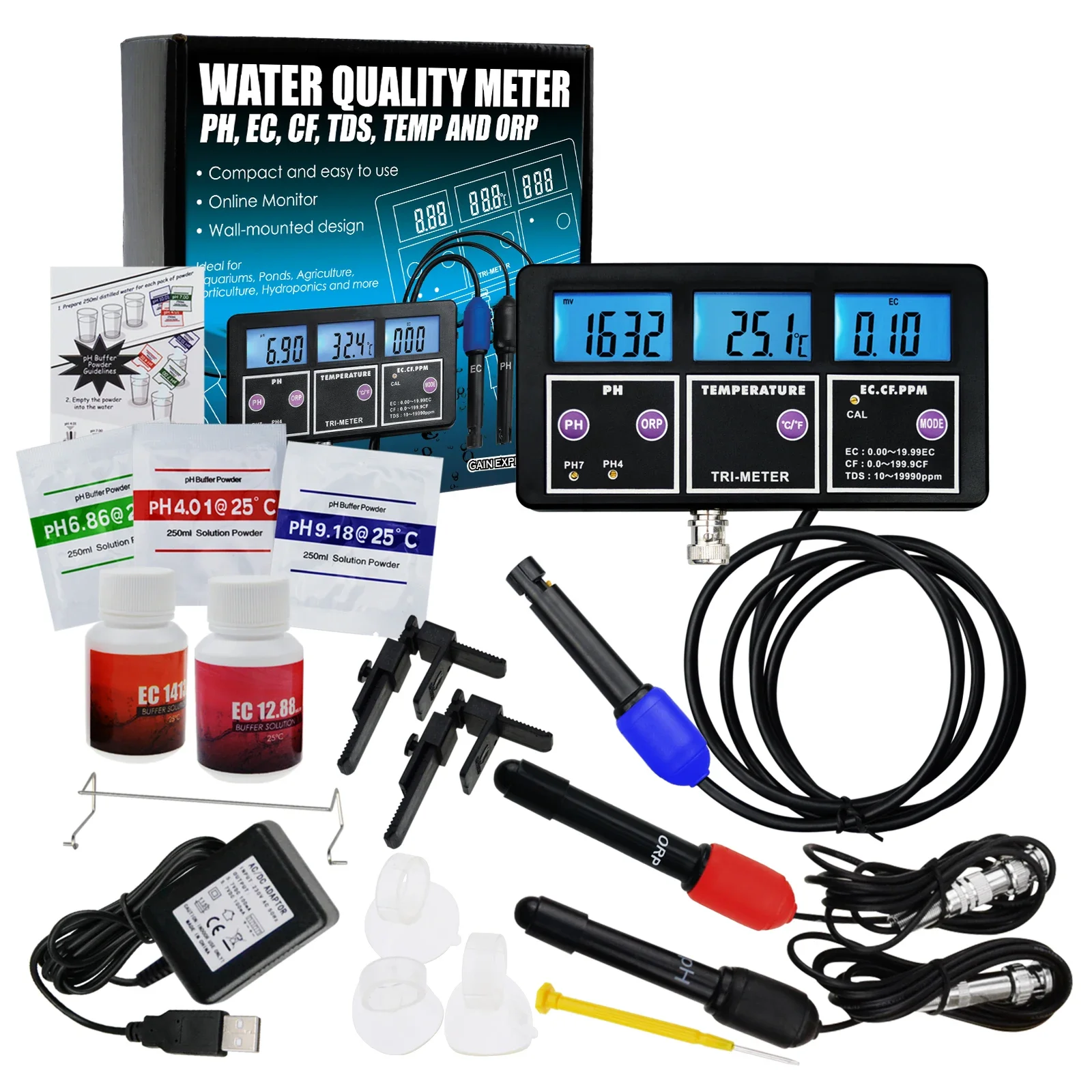 6 in 1PH ORP EC CF TDS PPM Temperature Meter Digital Multiparameter Water Analyzer Combo Testing Online Monitoring